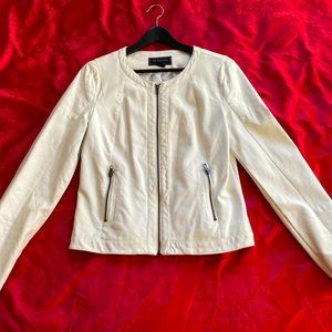 Metaphor White Faux Leather Moto Jacket